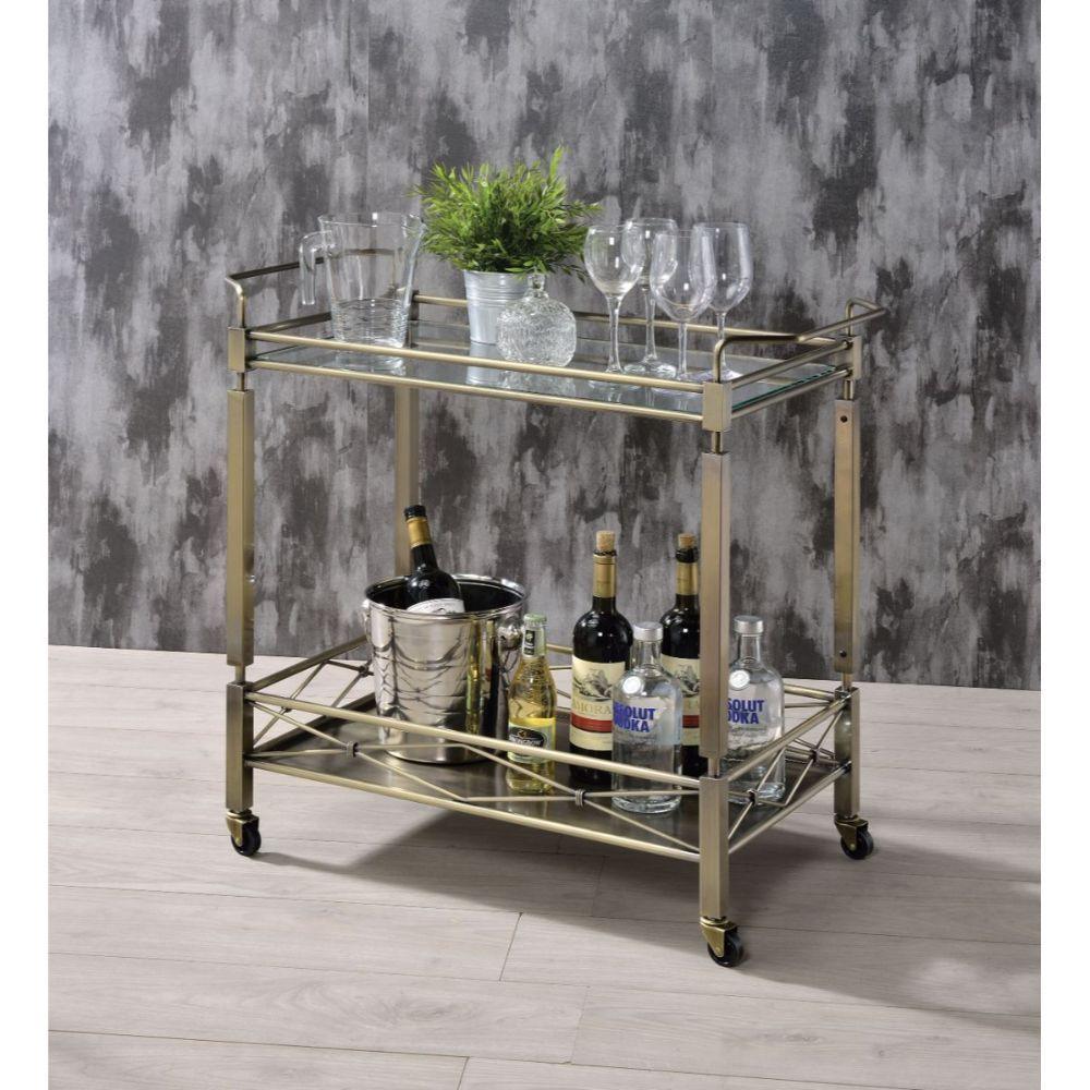 ACME - Matiesen - Serving Cart - Antique Gold & Clear Glass - 5th Avenue Furniture