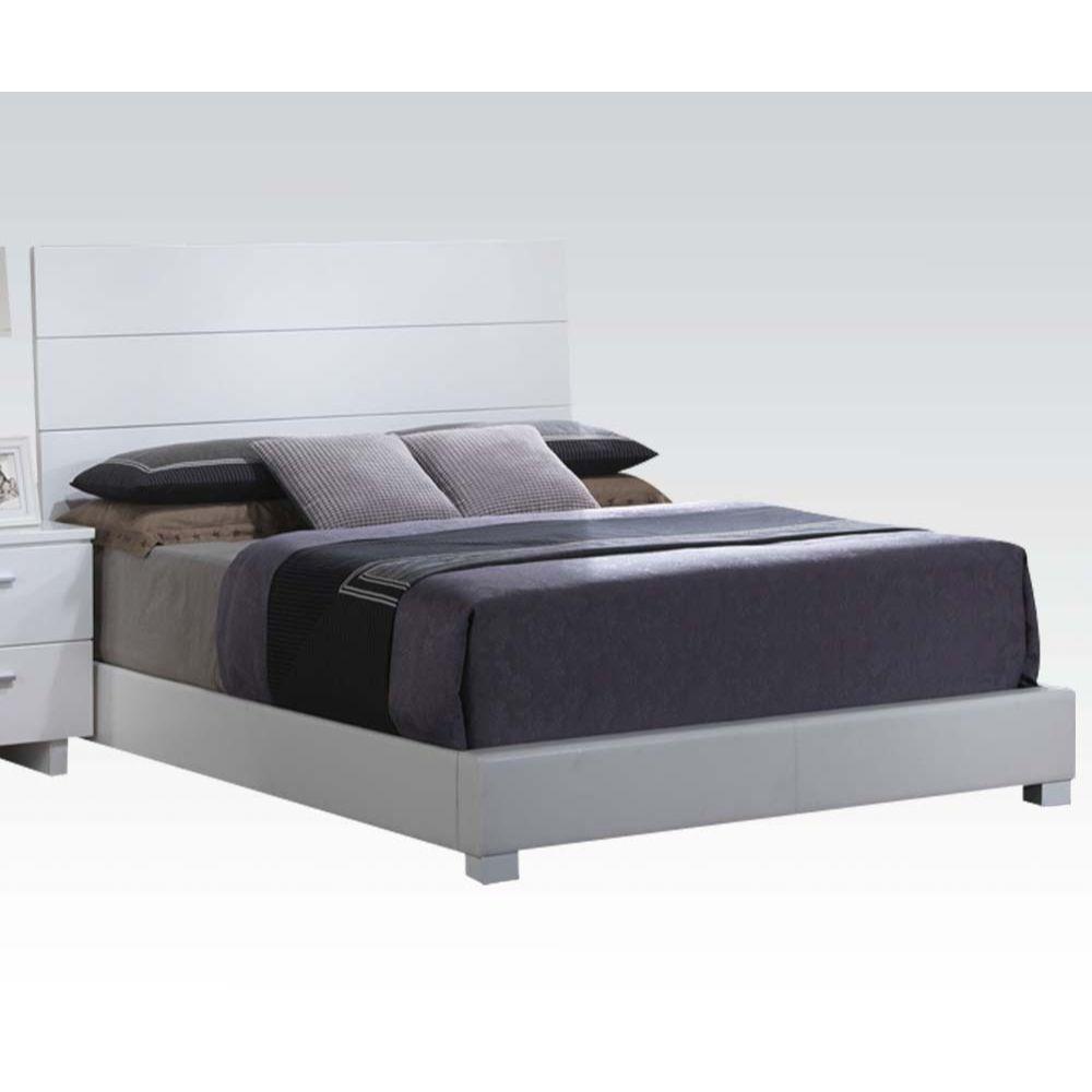 ACME - Lorimar - Eastern King Bed - White PU & Chrome Leg - 5th Avenue Furniture
