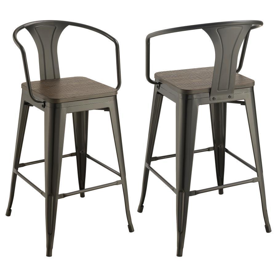 CoasterEveryday - Cavalier - Wooden Seat Bar Stools (Set of 2) - Dark Elm And Matte Black - 5th Avenue Furniture