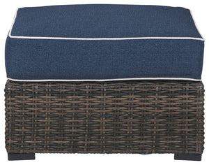 Ashley Furniture - Grasson - Brown / Blue - Ottoman With Cushion - 5th Avenue Furniture