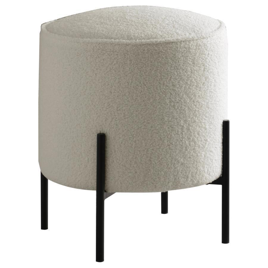 CoasterEveryday - Basye - Round Upholstered Ottoman - Beige And Matte Black - 5th Avenue Furniture