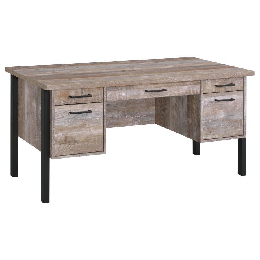 CoasterEveryday - Samson - 4-Drawer Office Desk - Weathered Oak - 5th Avenue Furniture