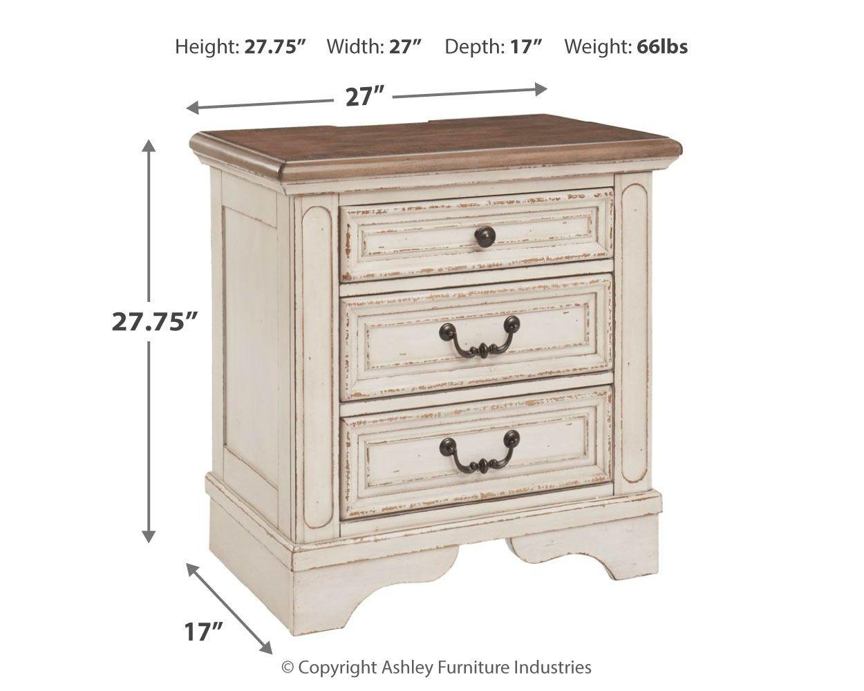 Ashley Furniture - Realyn - White / Brown / Beige - Three Drawer Night Stand - 5th Avenue Furniture