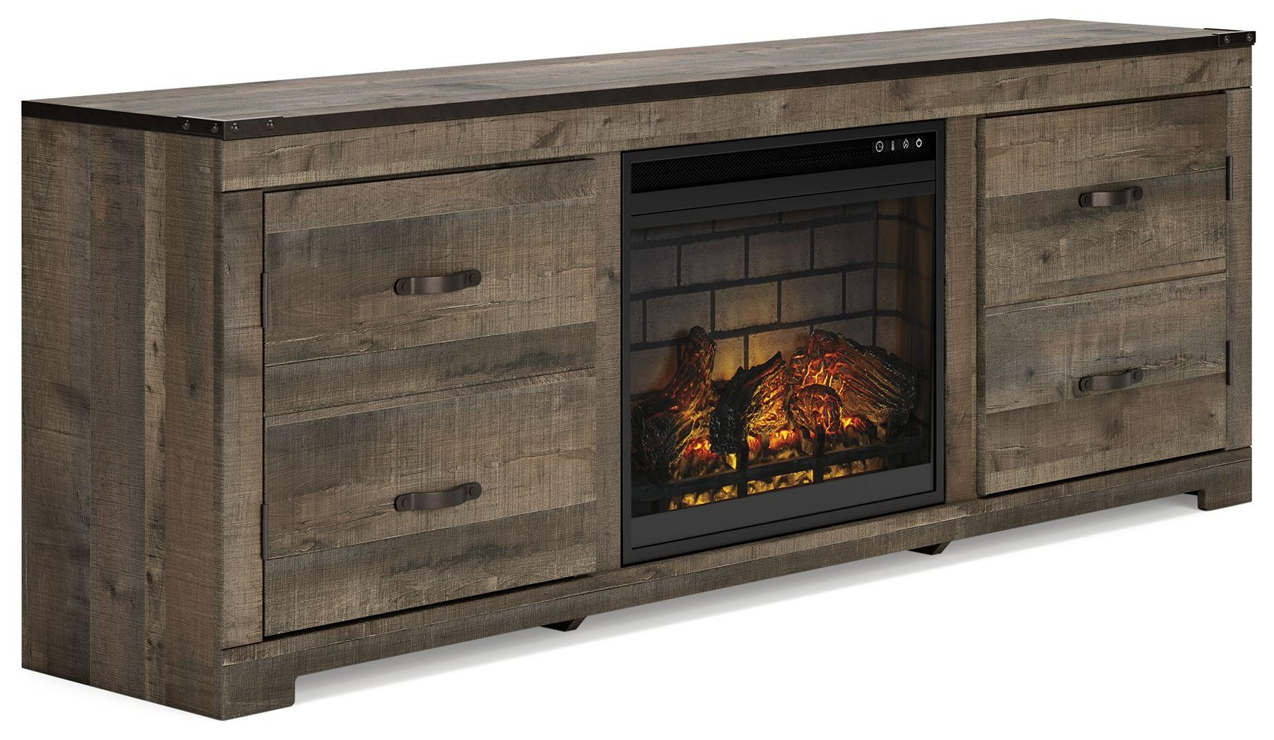 Signature Design by Ashley® - Trinell - Brown - 72" TV Stand With Faux Firebrick Fireplace Insert - 5th Avenue Furniture