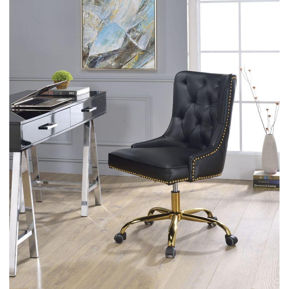 ACME - PUrlie - Office Chair - Black PU & Gold - 5th Avenue Furniture
