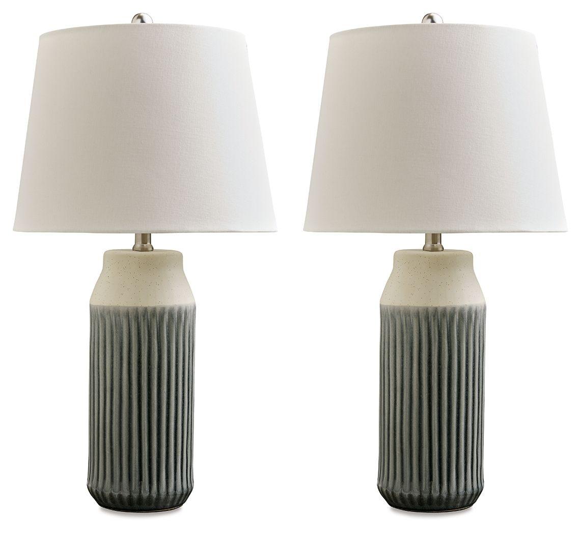 Signature Design by Ashley® - Afener - Blue / Beige - Ceramic Table Lamp (Set of 2) - 5th Avenue Furniture