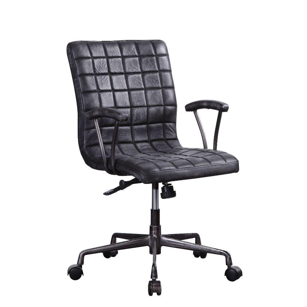 ACME - Barack - Executive Office Chair - Vintage Black Top Grain Leather & Aluminum - 5th Avenue Furniture