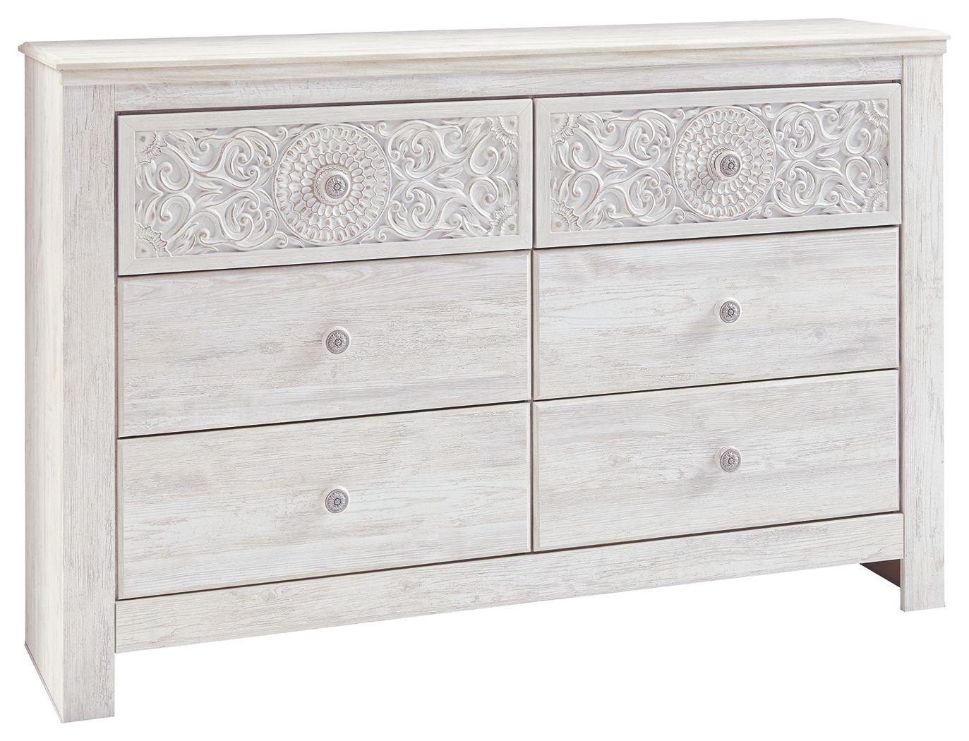 Ashley Furniture - Paxberry - Whitewash - Six Drawer Dresser - Medallion Drawer Pulls - 5th Avenue Furniture