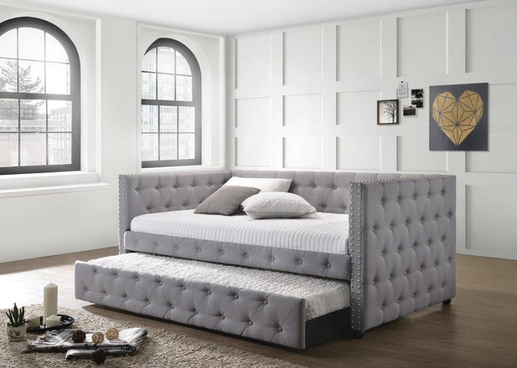 CoasterEssence - Mockern - Tufted Upholstered Daybed With Trundle - Gray - 5th Avenue Furniture