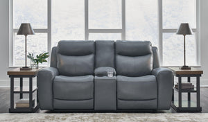 Signature Design by Ashley® - Mindanao - Power Reclining Loveseat With Console /Adj Hdrst - 5th Avenue Furniture