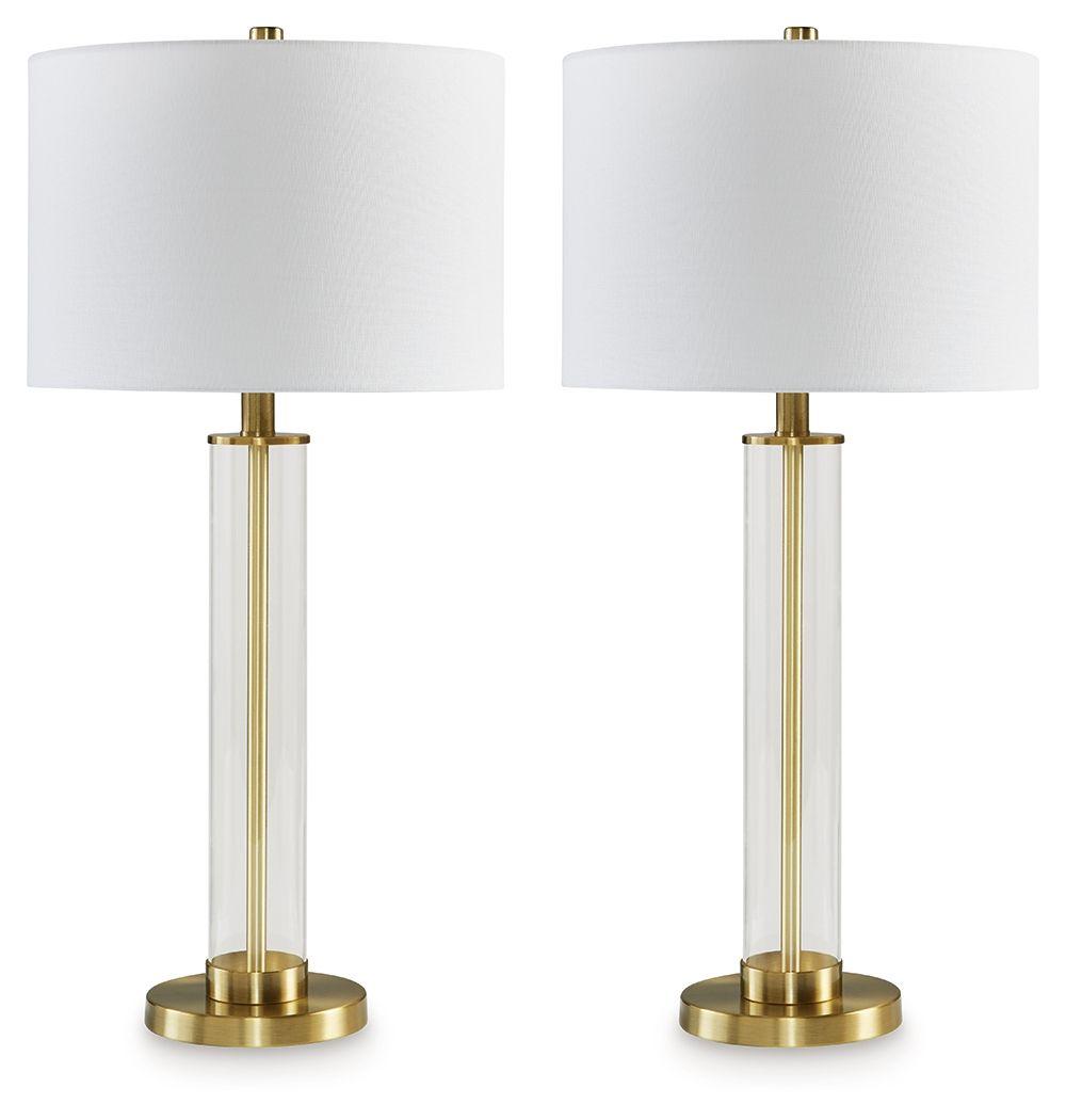 Signature Design by Ashley® - Orenman - Clear / Brass Finish - Glass Table Lamp (Set of 2) - 5th Avenue Furniture