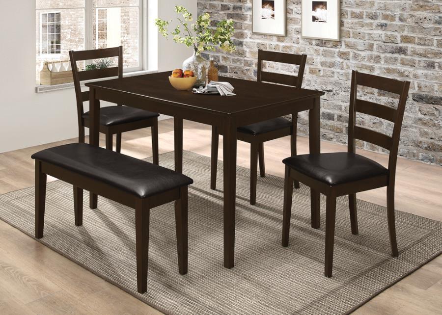 CoasterEveryday - Guillen - 5 Piece Dining Set With Bench - Cappuccino And Dark Brown - 5th Avenue Furniture