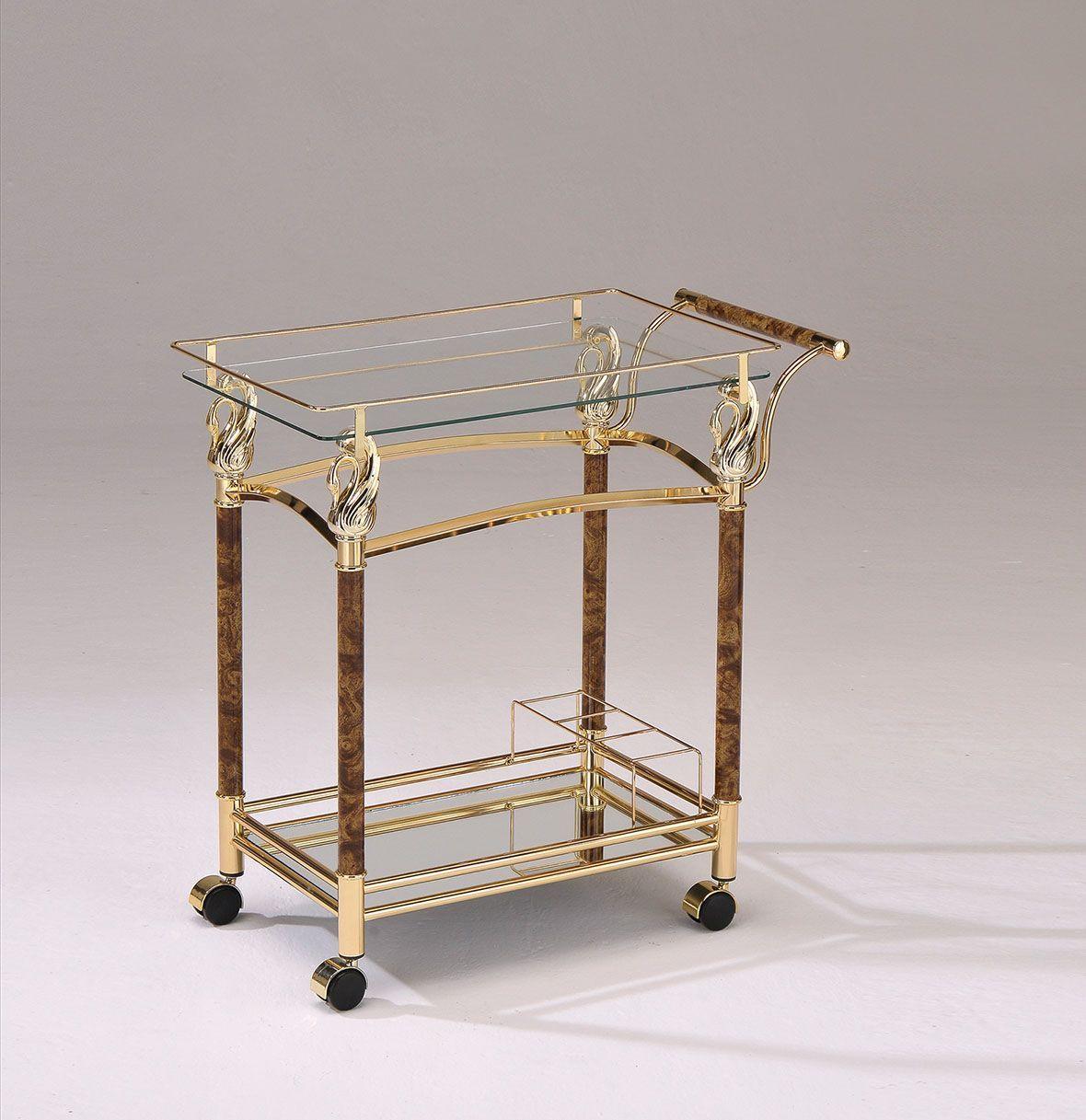 ACME - Helmut - Serving Cart - Gold Plated & Clear Glass - Tempered - 5th Avenue Furniture
