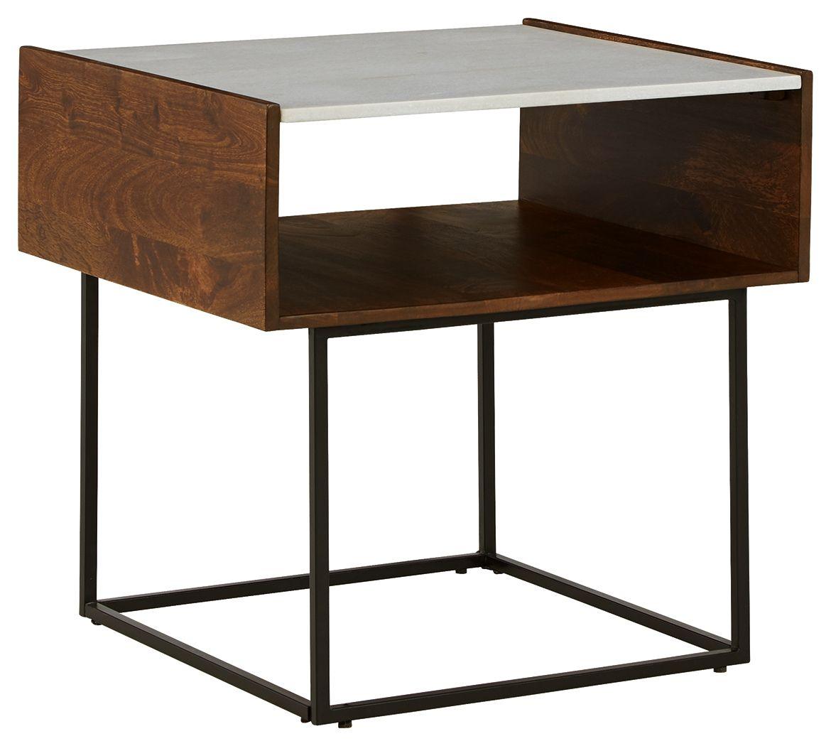 Ashley Furniture - Rusitori - Brown / Beige / White - Rectangular End Table - 5th Avenue Furniture