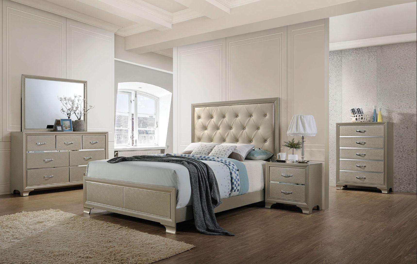 ACME - Carine - Queen Bed - PU & Champagne - 5th Avenue Furniture