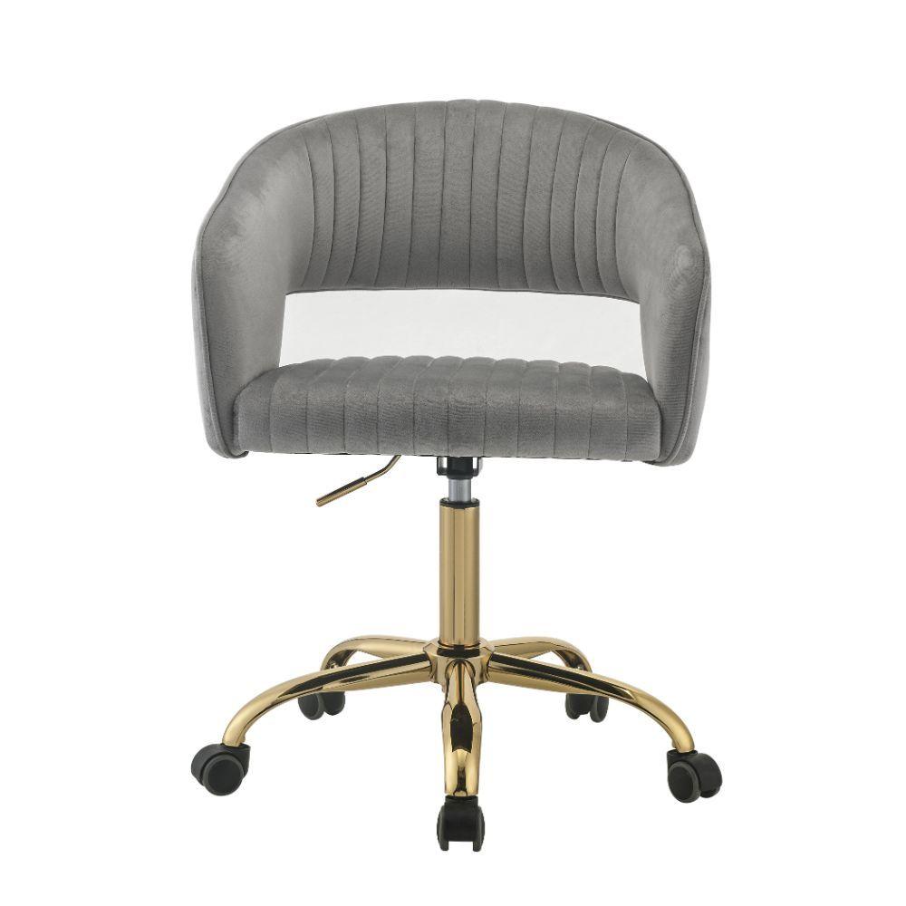 ACME - Hopi - Office Chair - Gray Velvet & Gold - 5th Avenue Furniture