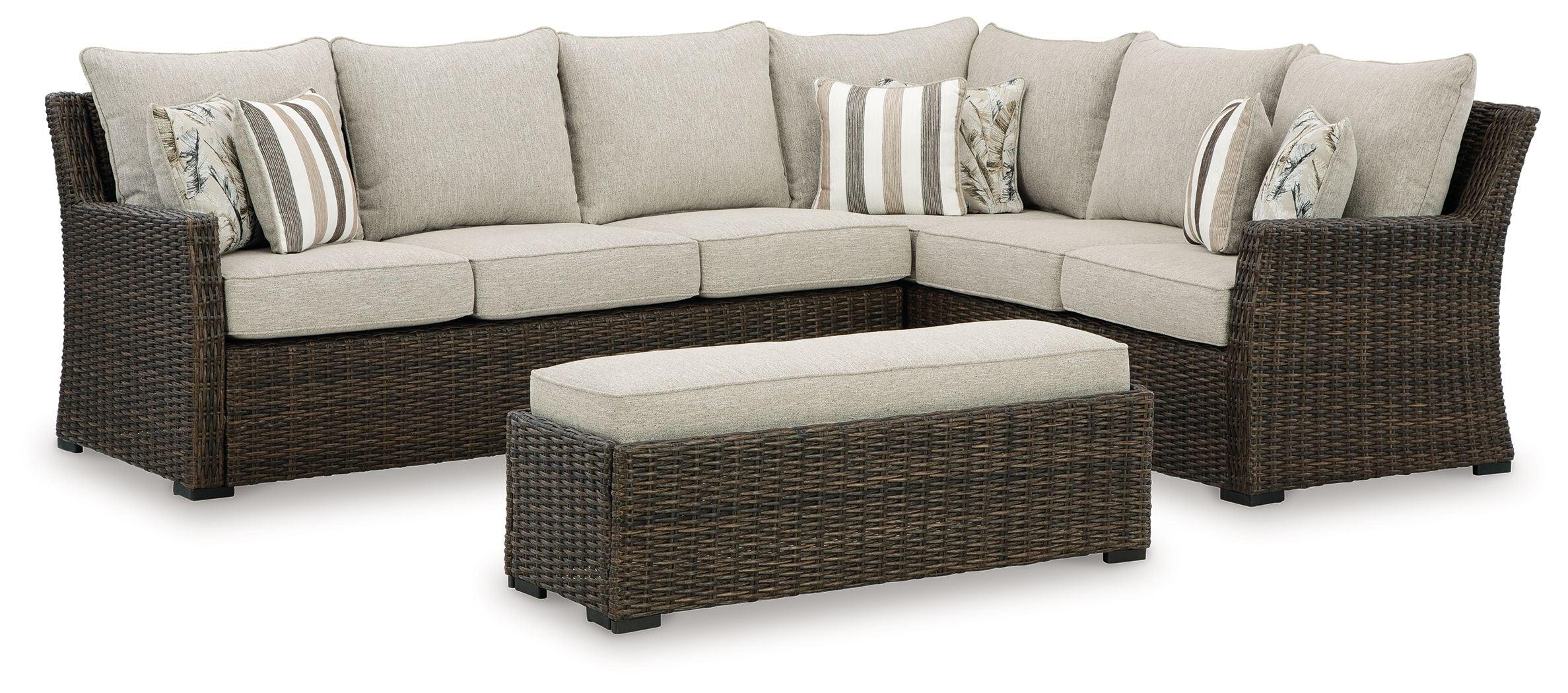 Signature Design by Ashley® - Brook Ranch - Brown - Sofa Sectional, Bench With Cushion (Set of 3) - 5th Avenue Furniture