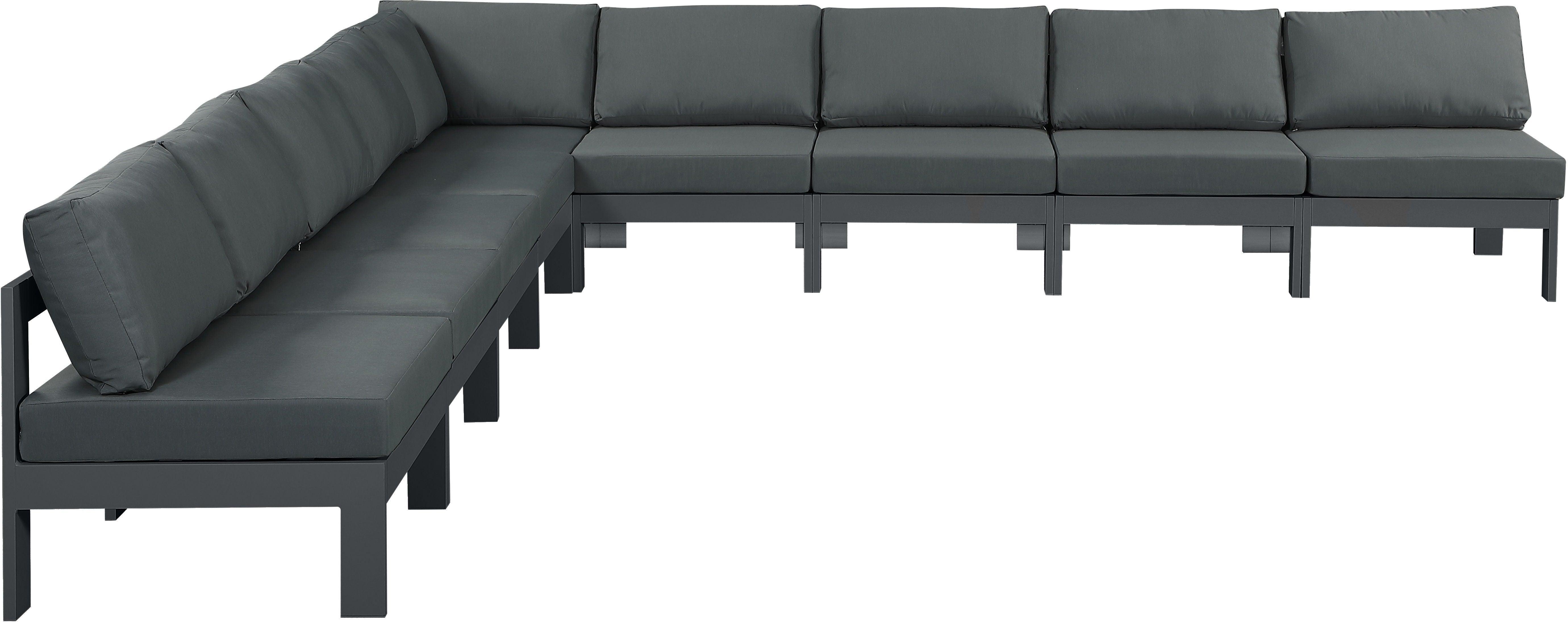 Meridian Furniture - Nizuc - 9 Piece Outdoor Patio Modular Sectional - Grey - Fabric - 5th Avenue Furniture