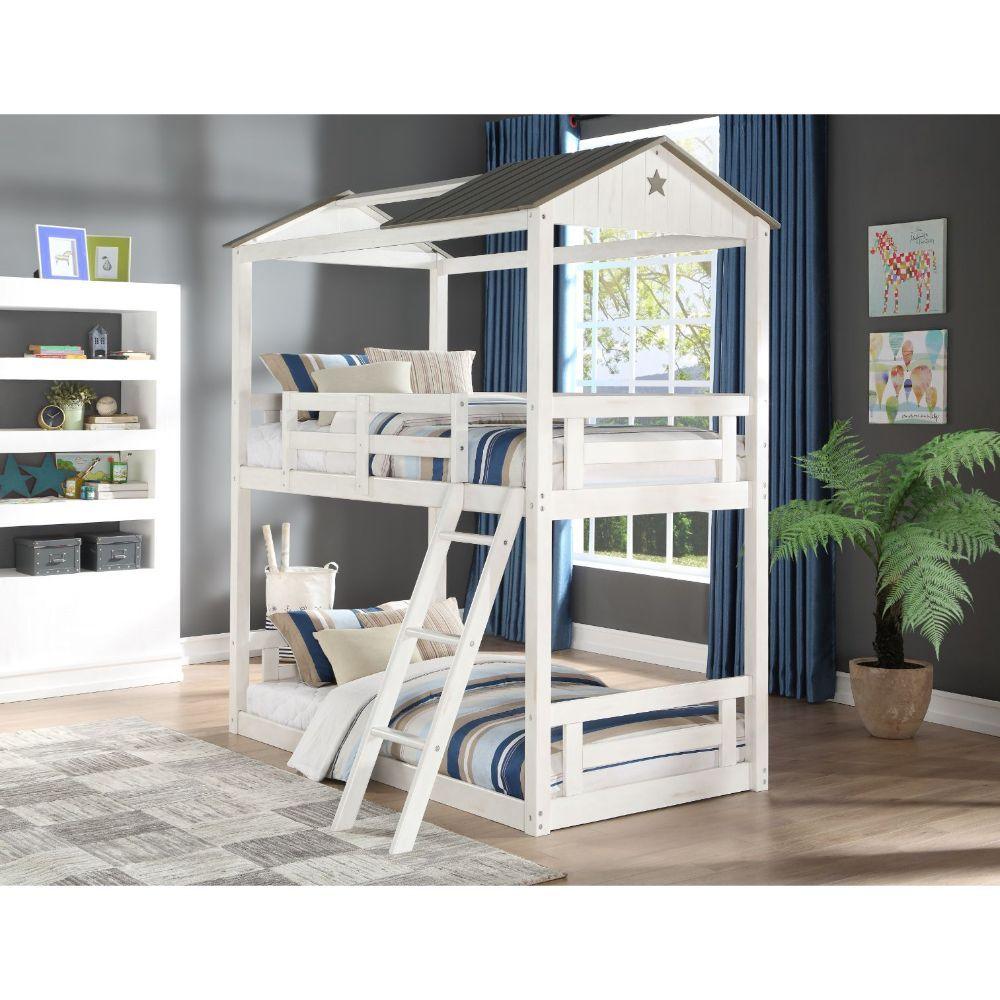 ACME - Nadine - Cottage Twin Over Twin Bunk Bed - Weathered White & Washed Gray - 5th Avenue Furniture