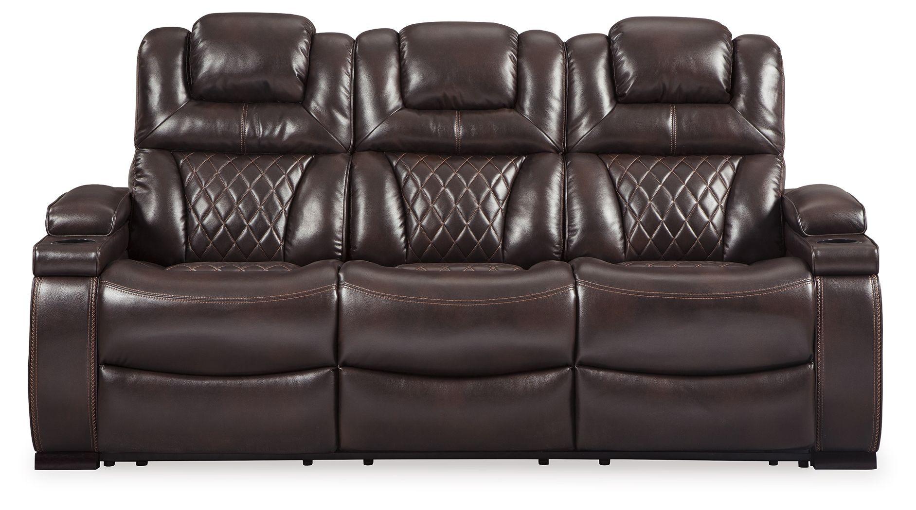 Signature Design by Ashley® - Warnerton - Brown Dark - Pwr Rec Sofa With Adj Headrest - 5th Avenue Furniture