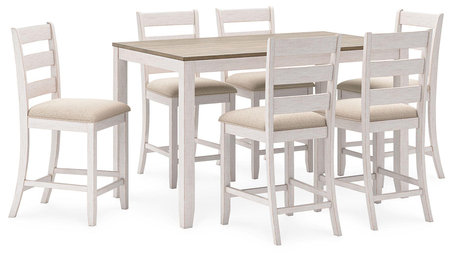 Signature Design by Ashley® - Skempton - White / Light Brown - Counter Height Dining Table And Bar Stools (Set of 7) - 5th Avenue Furniture