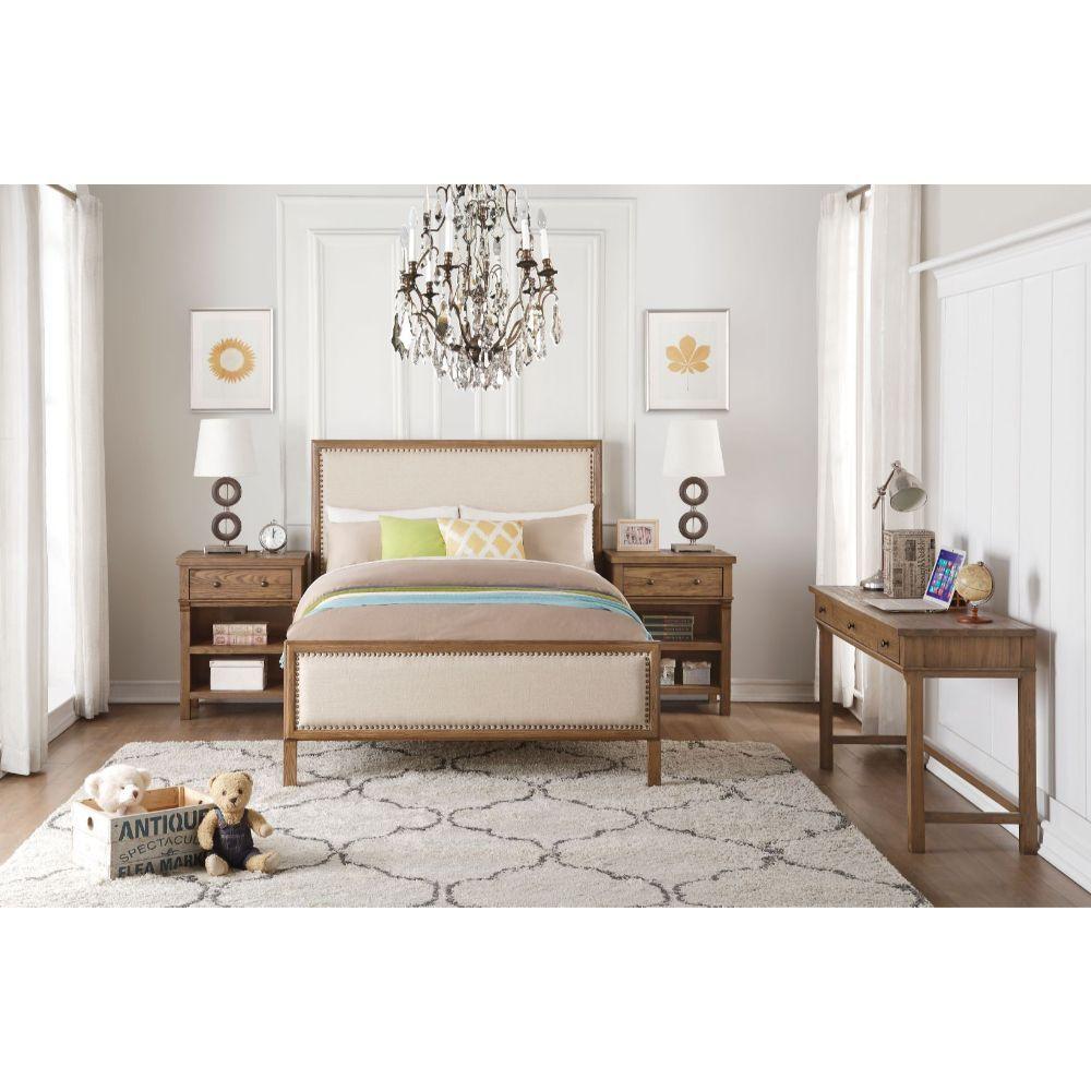 ACME - Inverness - Full Bed - Beige Linen & Reclaimed Oak - 5th Avenue Furniture