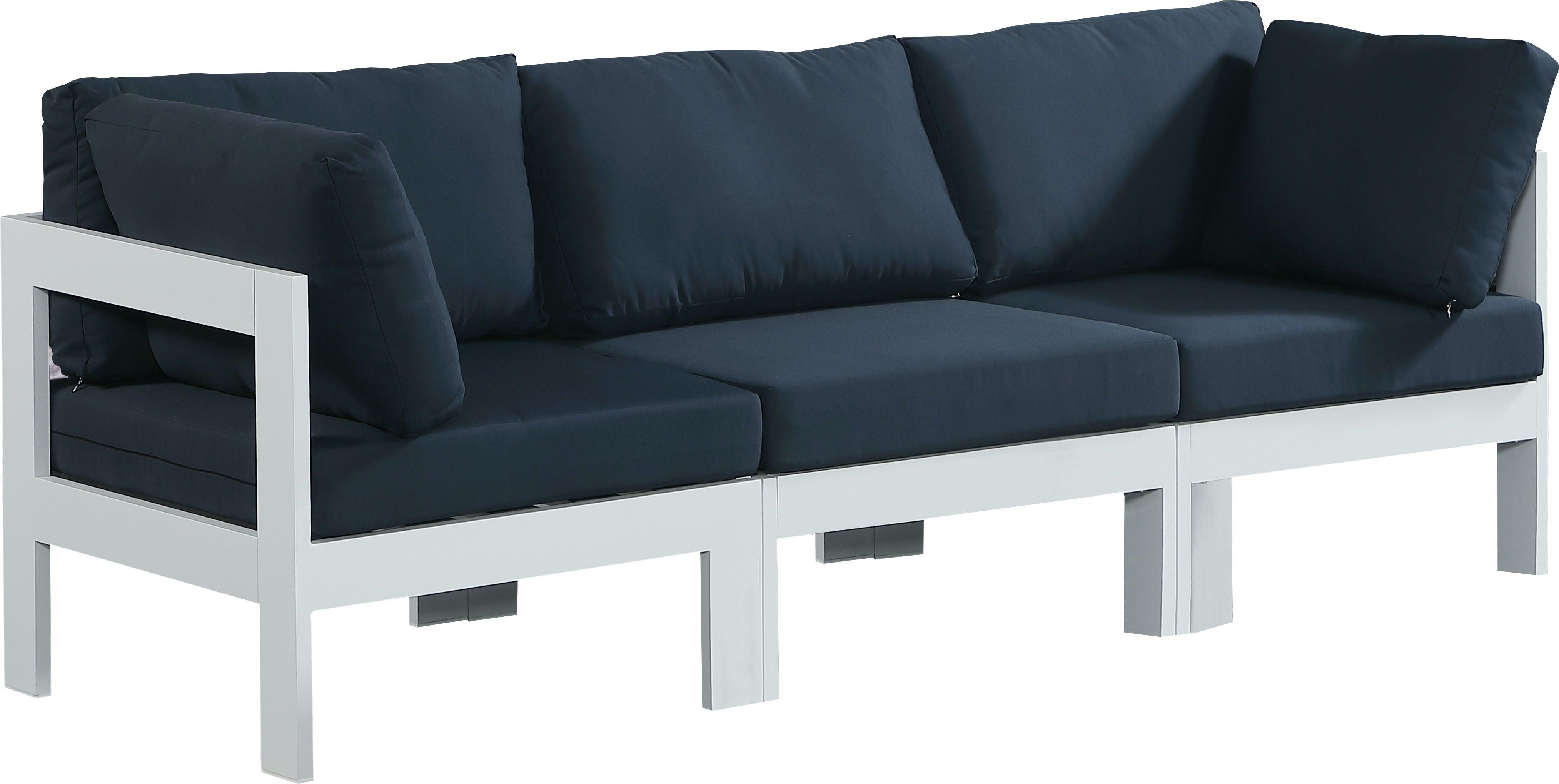 Meridian Furniture - Nizuc - Outdoor Patio Modular Sofa 3 Seats- Navy - Modern & Contemporary - 5th Avenue Furniture