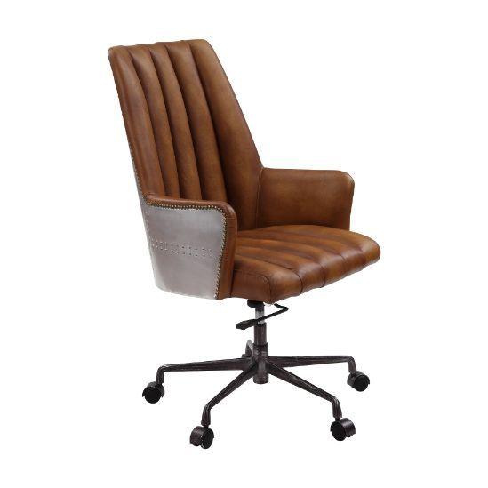 ACME - Salvol - Office Chair - Sahara Leather & Aluminum - 5th Avenue Furniture