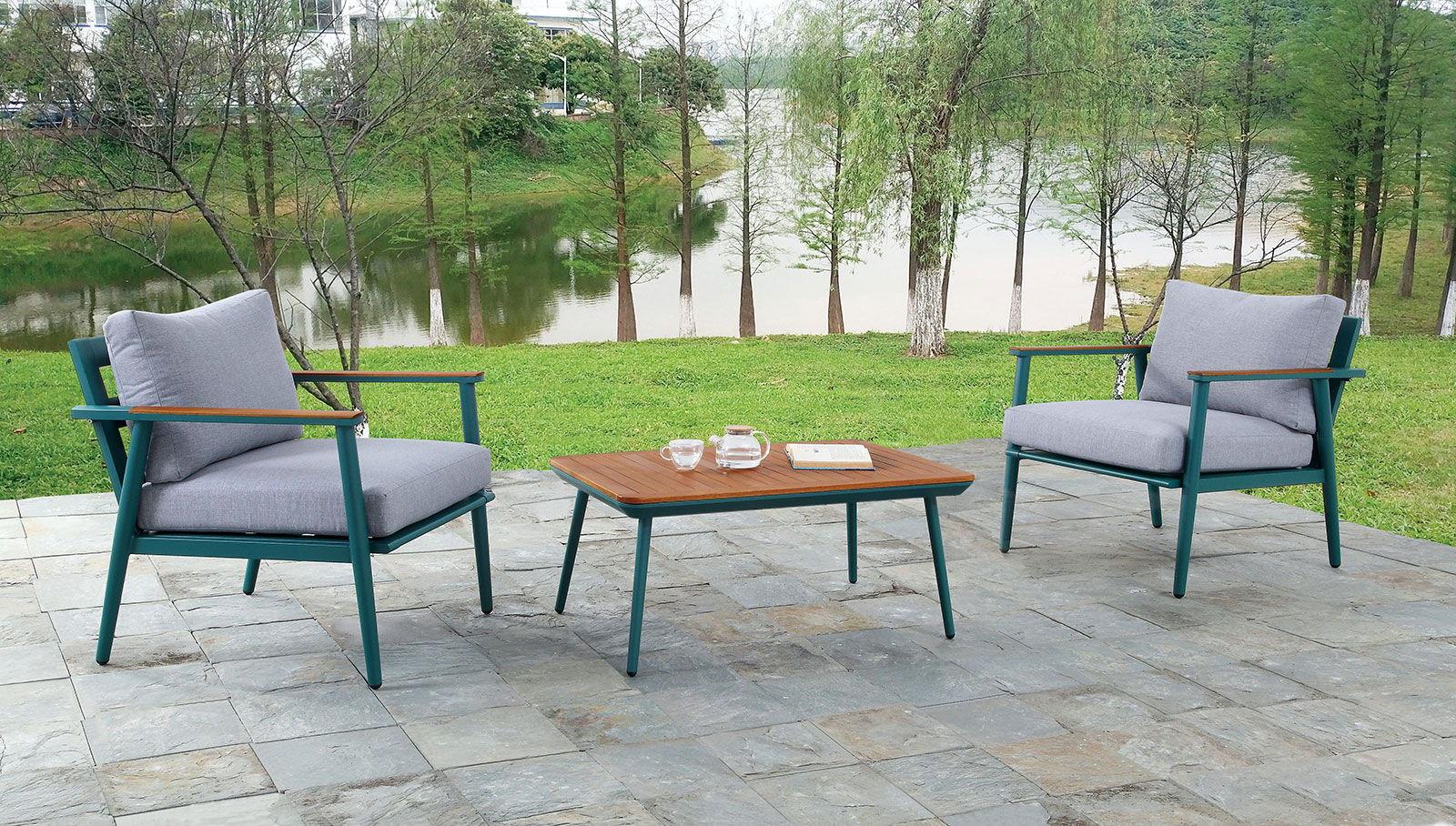 Furniture of America - Marsha - 3 Piece Outdoor Set - Gray / Green / Oak - 5th Avenue Furniture