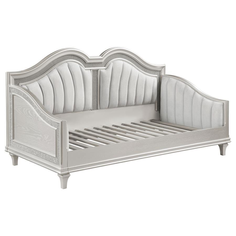 Coaster Fine Furniture - Evangeline - Upholstered Twin Daybed With Faux Diamond Trim - Silver And Ivory - 5th Avenue Furniture