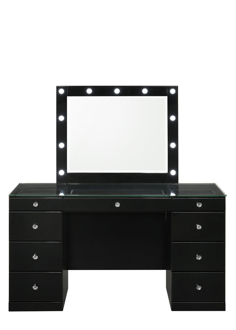 Crown Mark - Avery - Vanity Desk With Glass Top And Led Mirror - Black - 5th Avenue Furniture