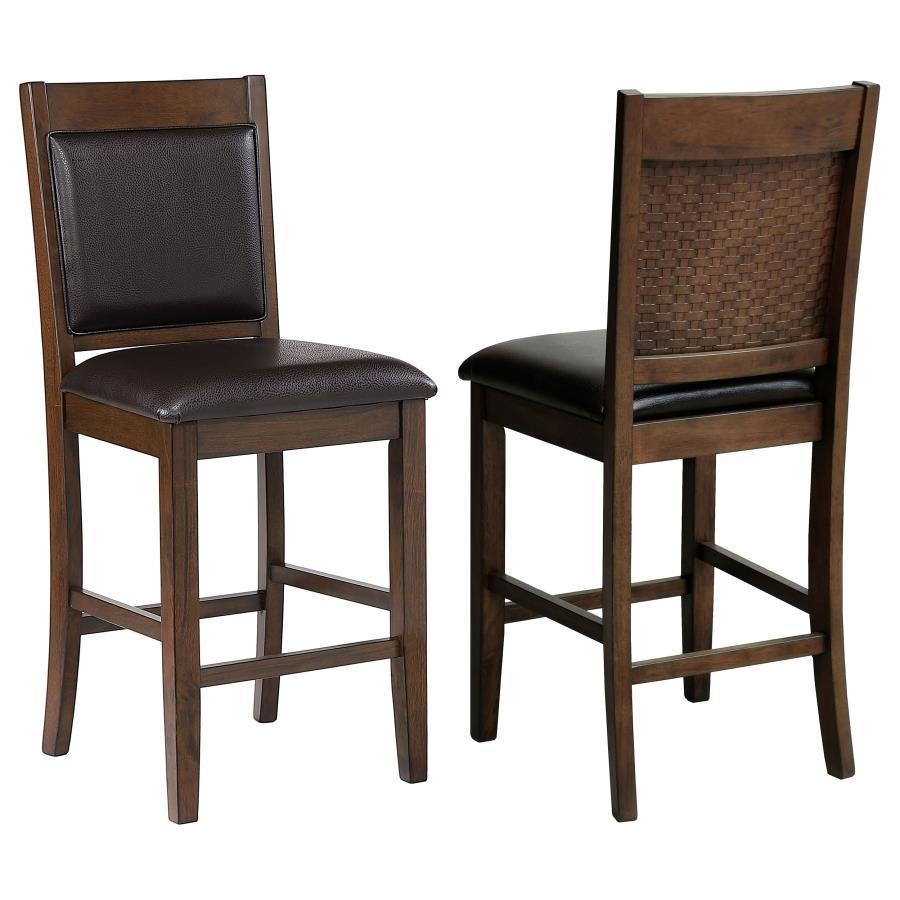 CoasterEssence - Dewey - Upholstered Counter Height Chairs With Footrest (Set of 2) - Brown And Walnut - 5th Avenue Furniture