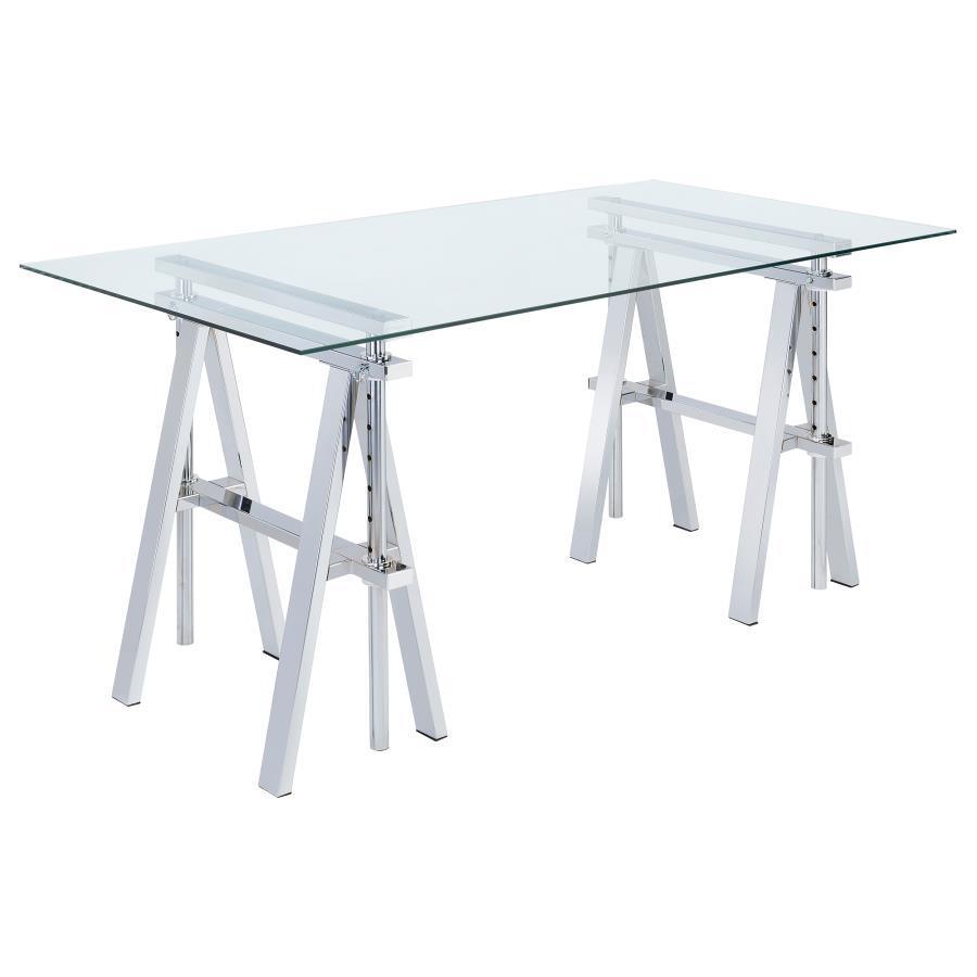 CoasterEssence - Statham - Glass Top Adjustable Writing Desk - Clear And Chrome - 5th Avenue Furniture