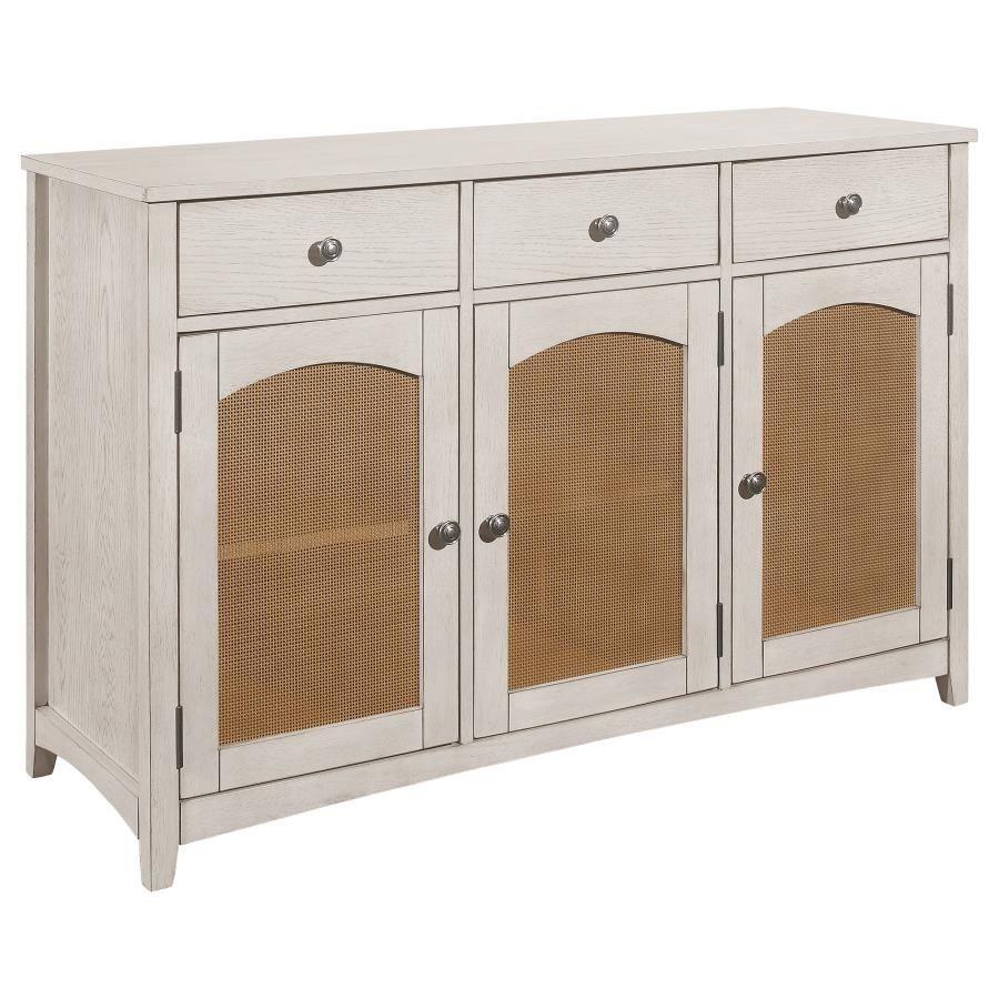 CoasterEssence - Kirby - 3-Drawer Rectangular Server With Adjustable Shelves - Natural And Rustic Off White - 5th Avenue Furniture