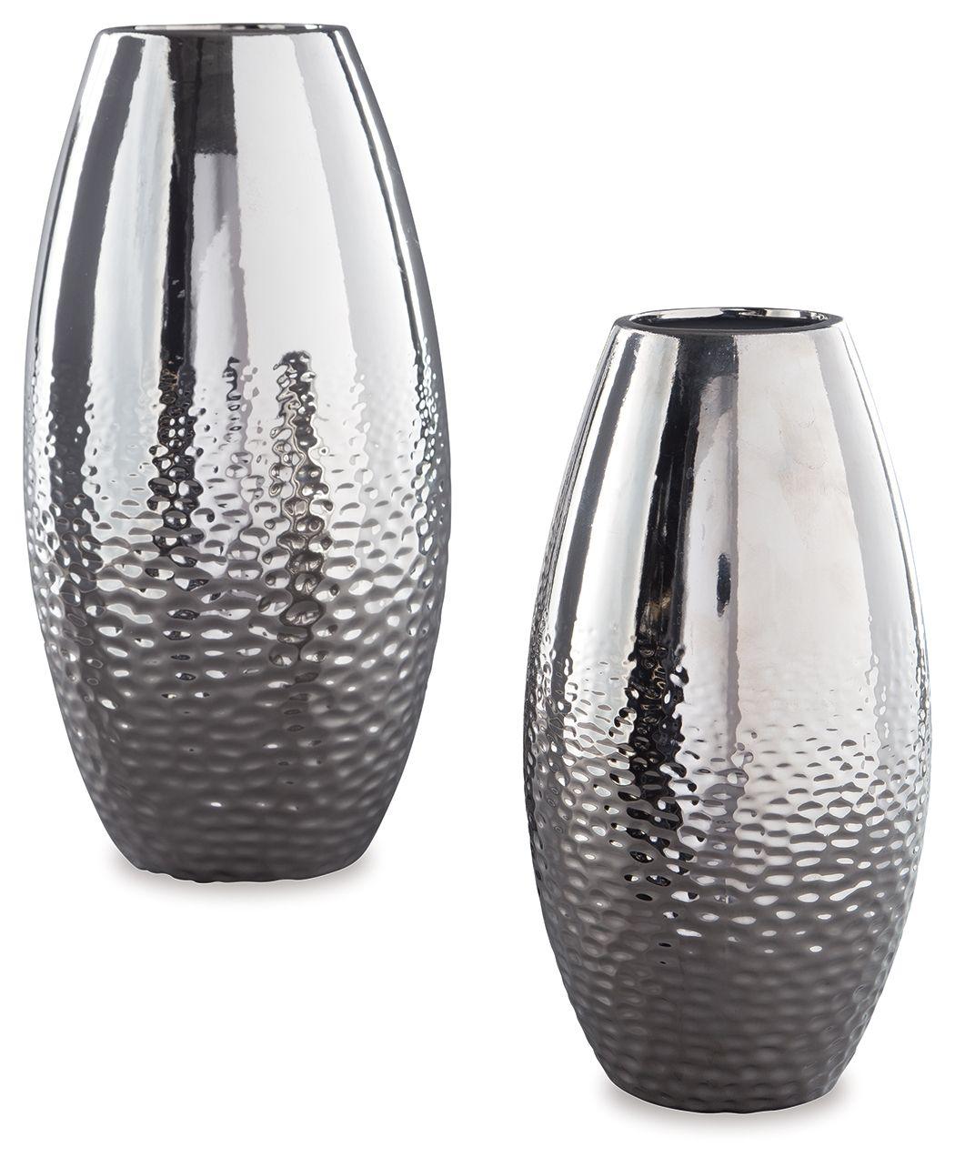 Ashley Furniture - Dinesh - Silver Finish - Vase Set (Set of 2) - 5th Avenue Furniture