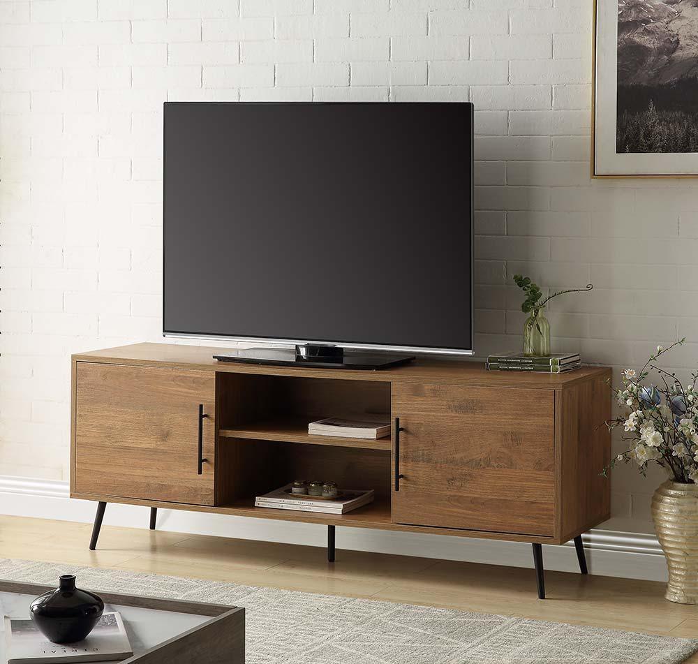 ACME - Wafiya - TV Stand - Rustic Wood & Black Finish - 5th Avenue Furniture