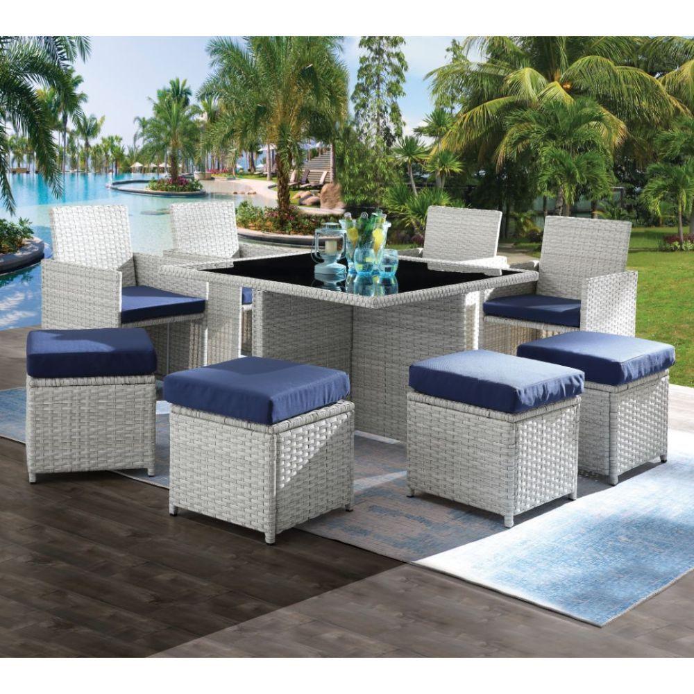 ACME - Paitalyi - Patio Set - Blue Fabric & Wicker - 5th Avenue Furniture