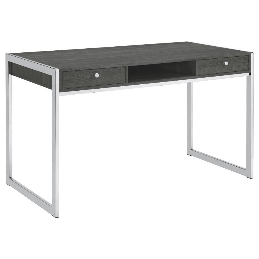 CoasterEssence - Wallice - 2-Drawer Writing Desk - Weathered Gray And Chrome - 5th Avenue Furniture