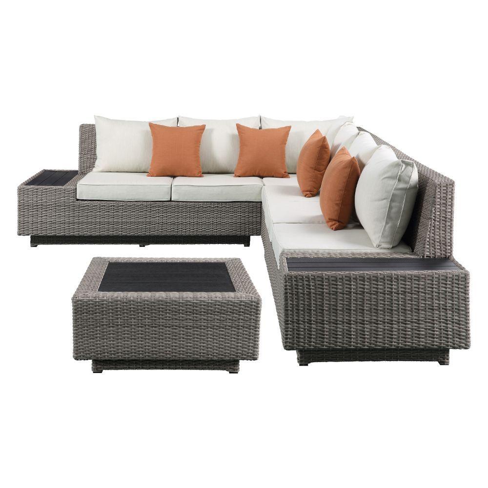 ACME - Salena - Patio Table - Beige Fabric & Gray Wicker - 5th Avenue Furniture