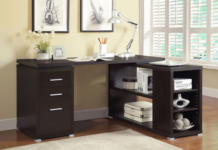 CoasterEveryday - Yvette - L-Shape Office Desk - Wood - Cappuccino - 5th Avenue Furniture