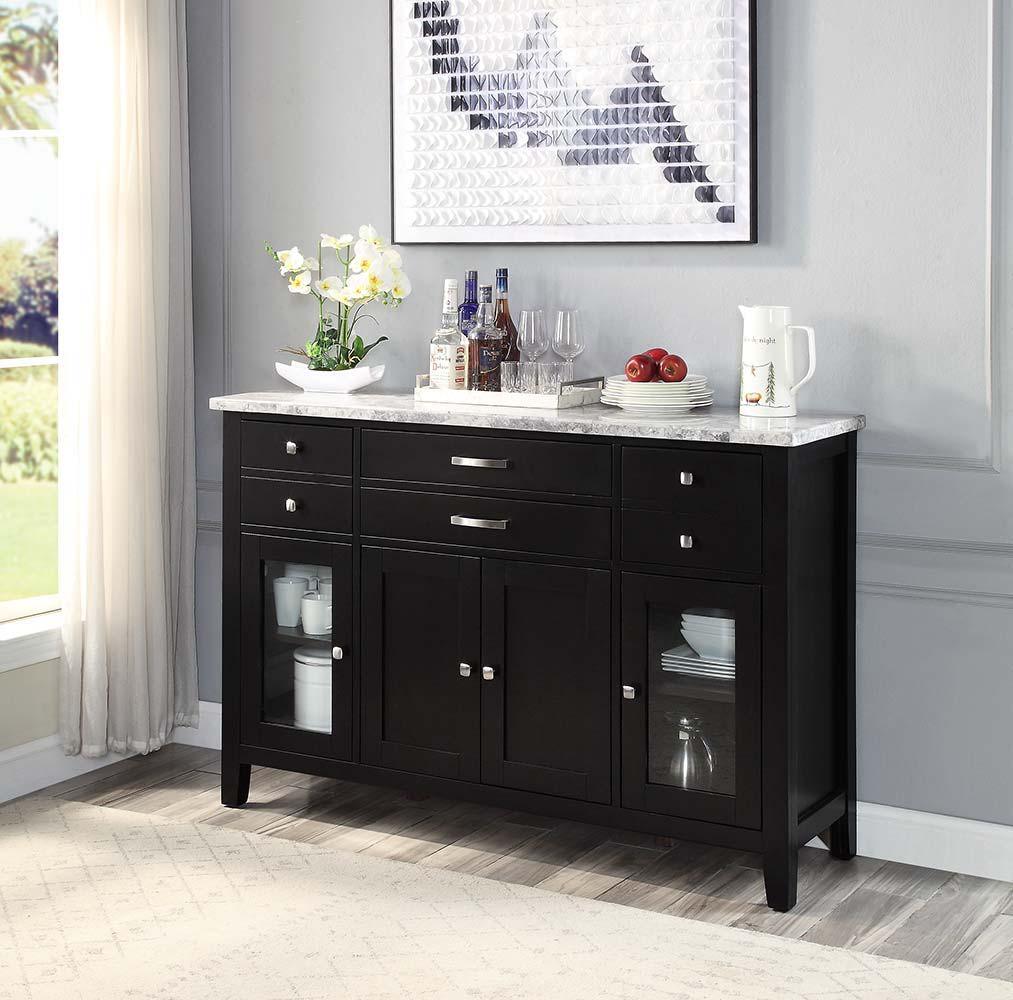 ACME - Hussein - Server With Marble Top - Marble & Black Finish - 5th Avenue Furniture
