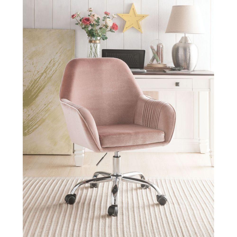 ACME - Eimer - Office Chair - Peach Velvet & Chrome - 5th Avenue Furniture