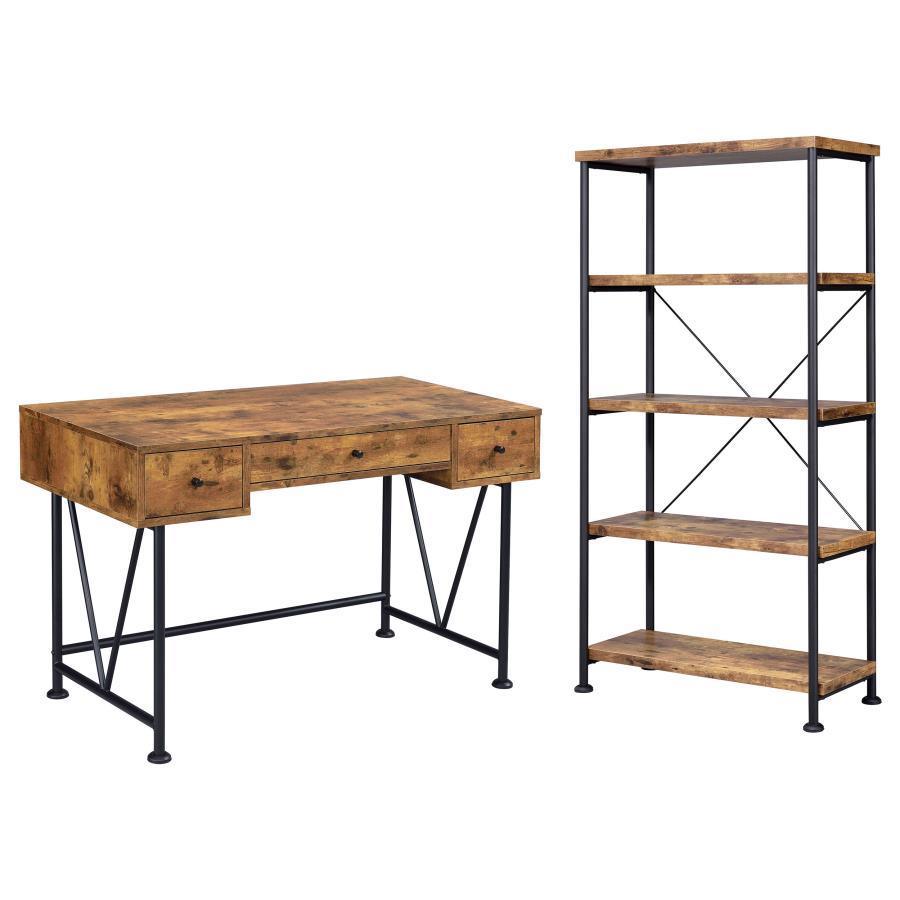 CoasterEveryday - Analiese - 2 Piece 3-Drawer Writing Desk Set - Antique Nutmeg And Black - 5th Avenue Furniture