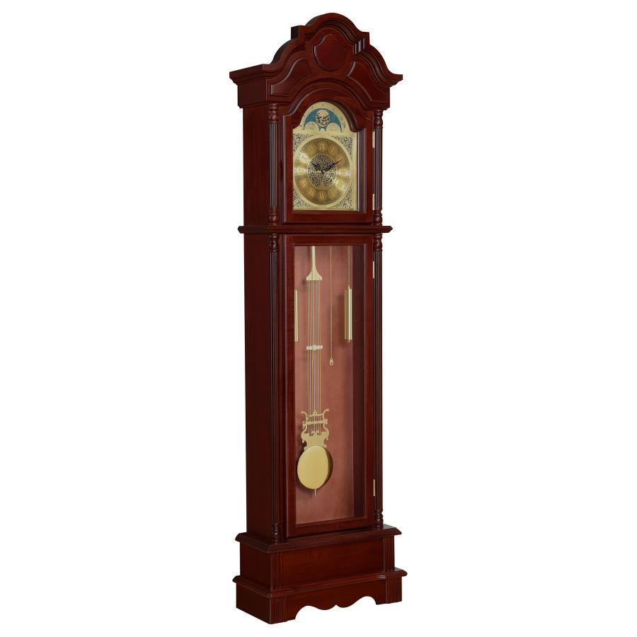 CoasterEssence - Diggory - Grandfather Clock - Brown Red And Clear - 5th Avenue Furniture
