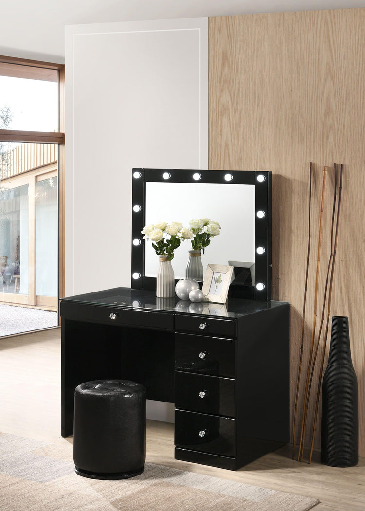 Crown Mark - Morgan - Vanity Desk With Glass Top, Led Mirror & Stool - 5th Avenue Furniture