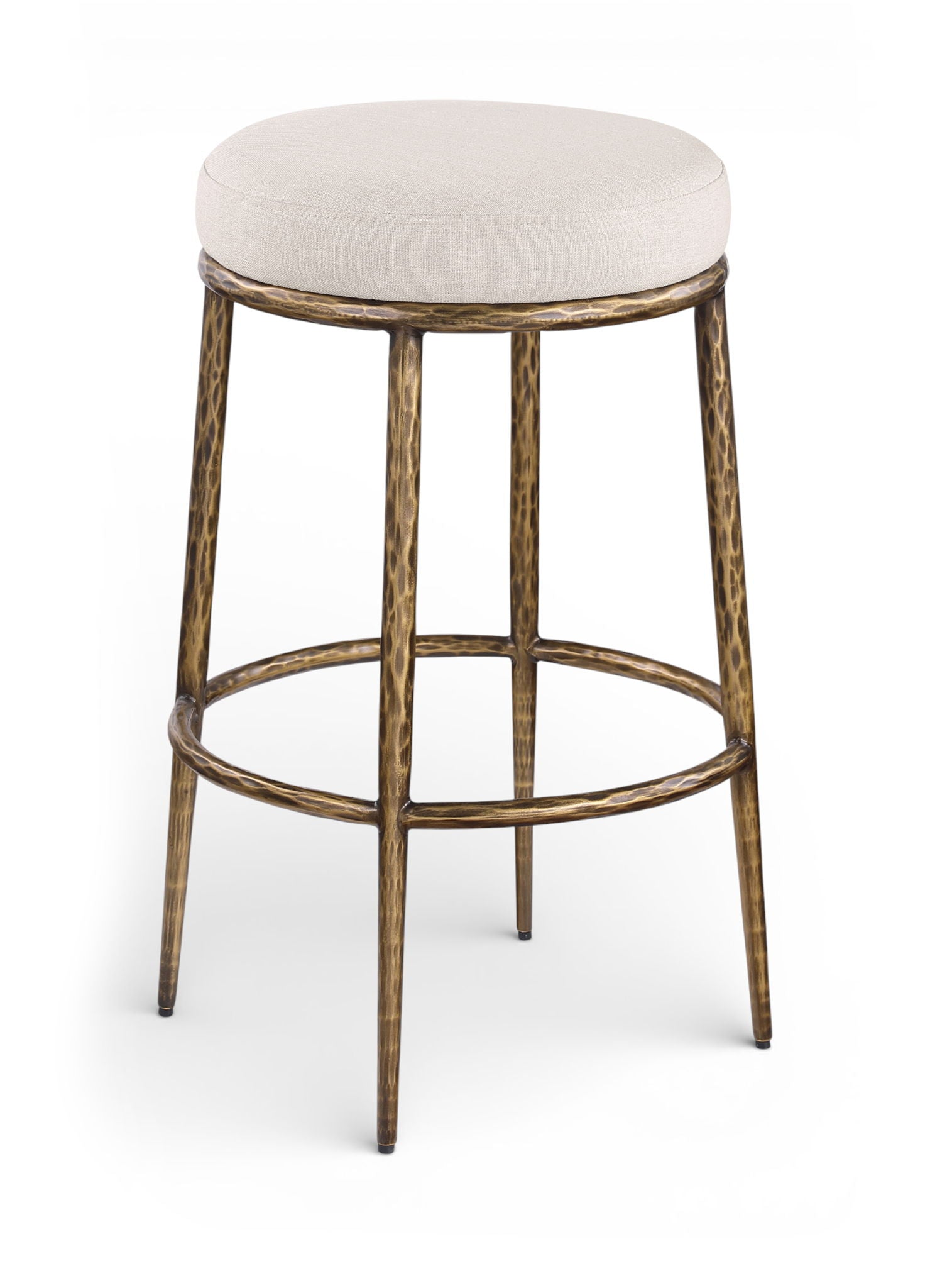 Ferro - Performance Fabric Upholstered Backless Bar Stool - Antique Brass