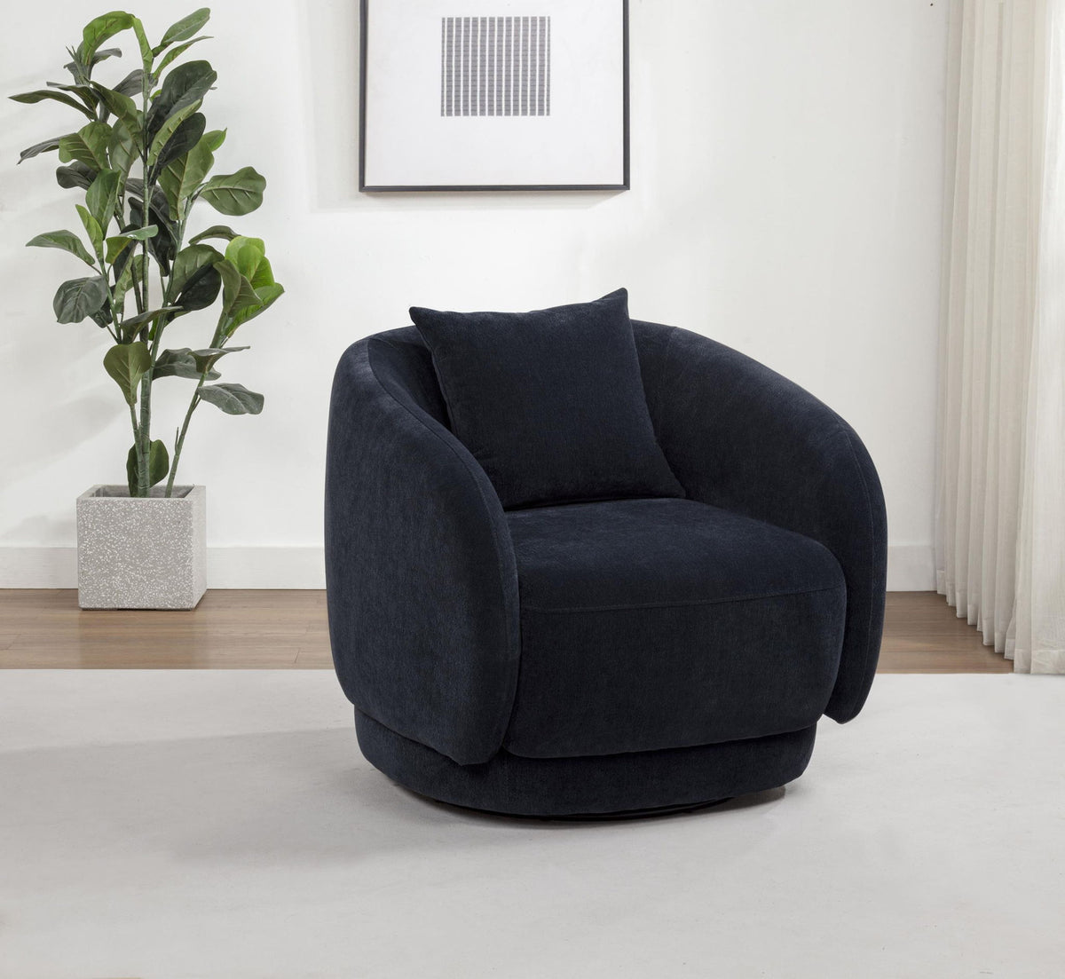 Arnaud Chenille Upholstered Swivel Accent Chair Navy