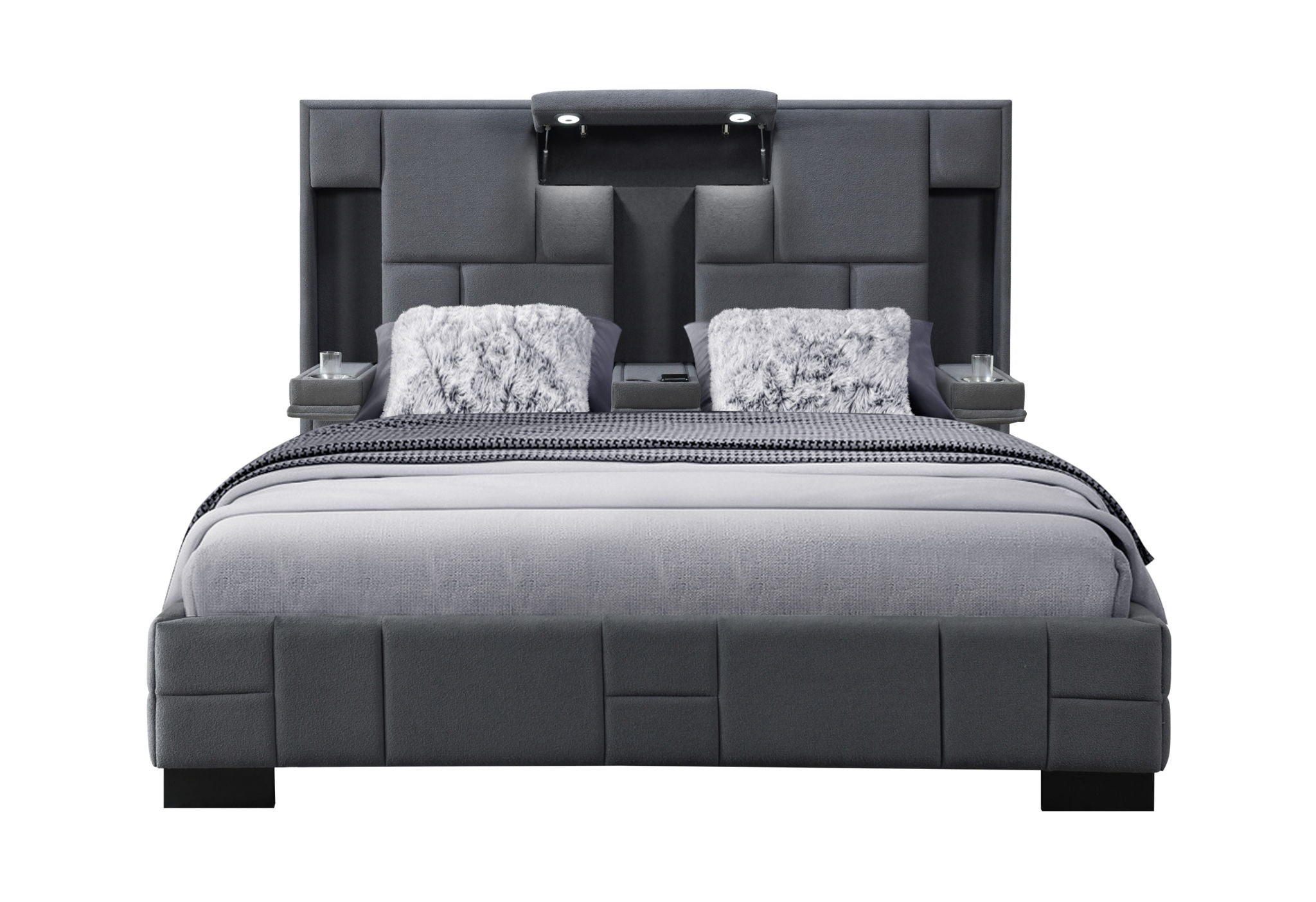 Oscar - Queen Bed Without Wood Trim - Dark Gray