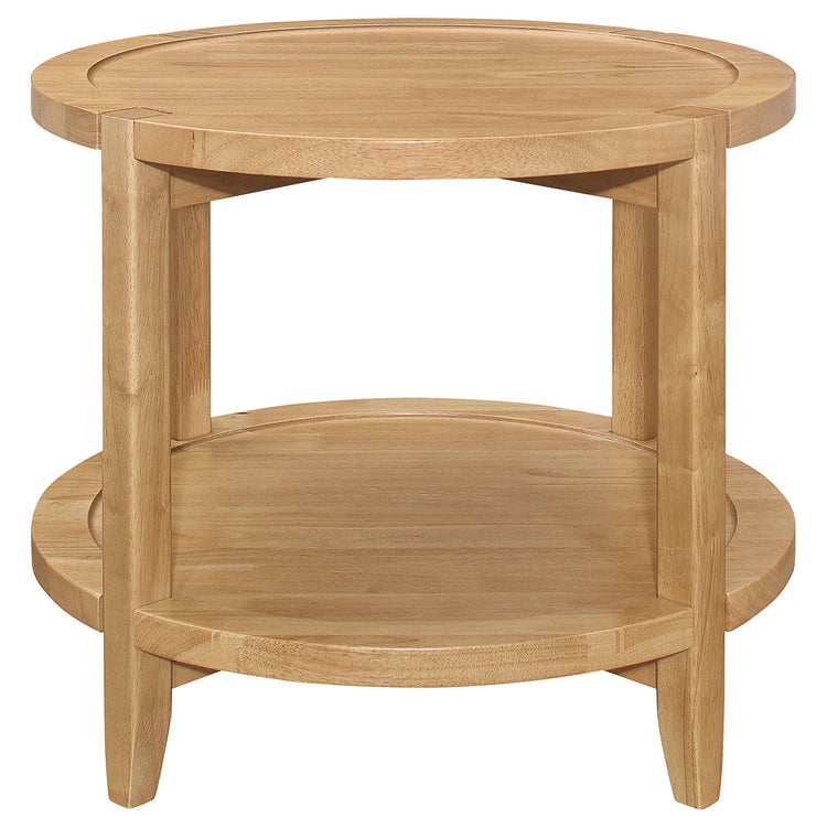 Coaster Fine Furniture - Camillo - Round Solid Wood End Table With Shelf - Maple Brown - 5th Avenue Furniture