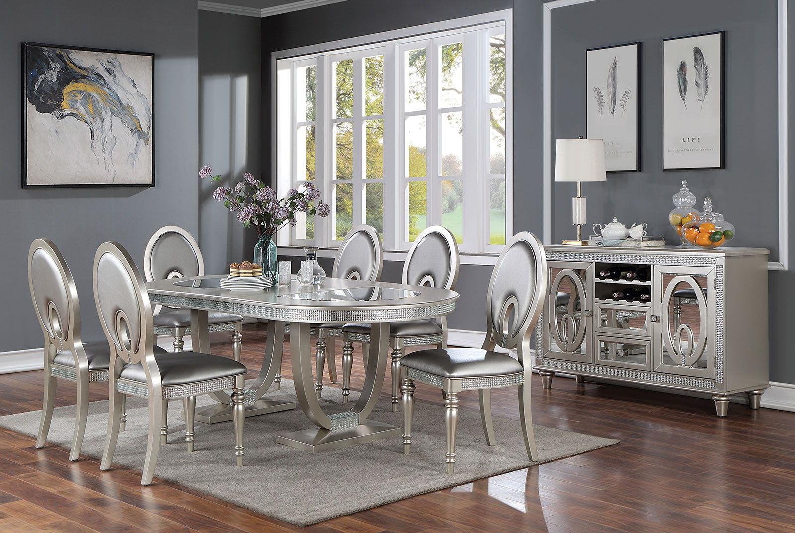 Furniture of America - Cathalina - Oval Dining Table - Silver - 5th Avenue Furniture